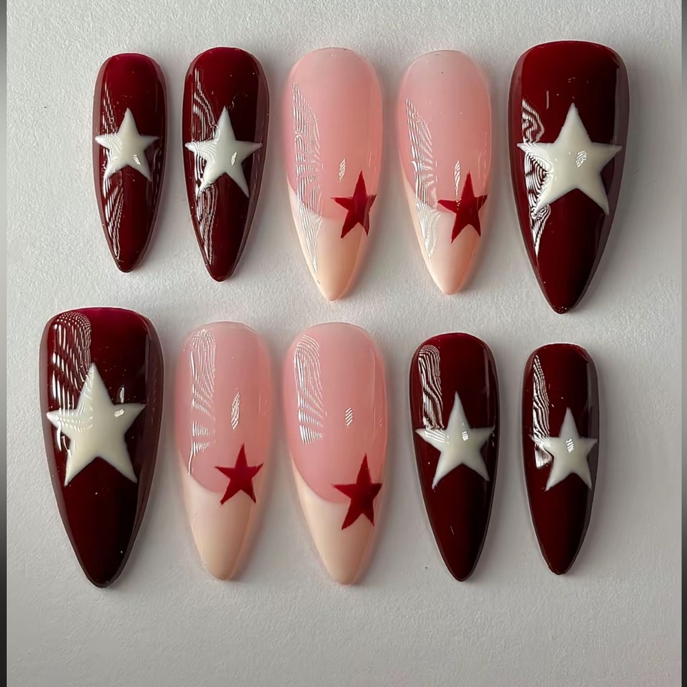 Red and Pink Star Nail Set
